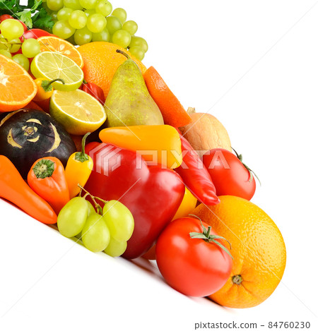 Multi-colored and appetizing fruits and vegetables useful for health isolated on white 84760230