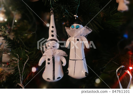 glass hand made christmas ball on xmas tree detail blur lights glass hand made christmas ball on xmas tree detail blur lights 84761101