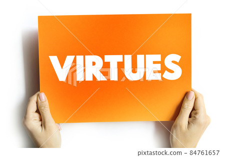 Virtues text quote on card, concept background Virtues text quote on card, concept background 84761657
