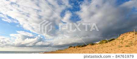 Sandy beach along the French Atlantic coast. Sand of Olonne. France, Europe. Panorama, banner. 84761979