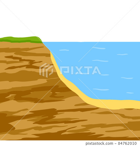 Water shore. Land in cross section. Coast of pond and bottom of lake. Ecology and geology. Flat cartoon illustration 84762010