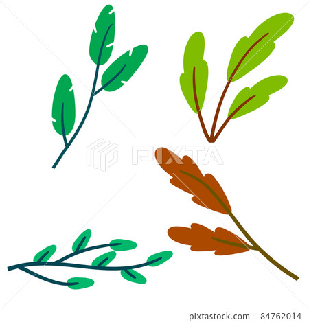 Branch with green leaves. Plant design. Set of Element of wood and nature. Flat simple illustration Branch with green leaves. Plant design. Set of Element of wood and nature. Flat simple illustration 84762014