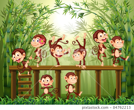 Little monkeys on bamboo forest background Little monkeys on bamboo forest background 84762213