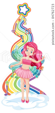 Beautiful fairy cartoon character with rainbow wave Beautiful fairy cartoon character with rainbow wave 84762723