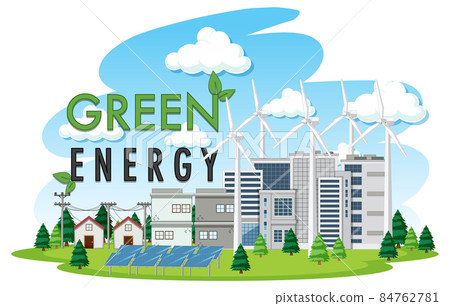 Green energy generated by wind turbine and solar panel 84762781