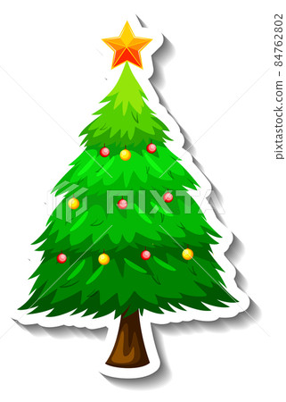 Isolated Christmas decorated tree sticker - Stock Illustration ...