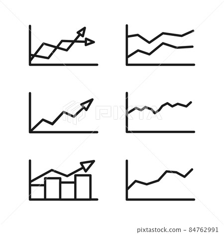 Line art black and white rising graph set Line art black and white rising graph set 84762991