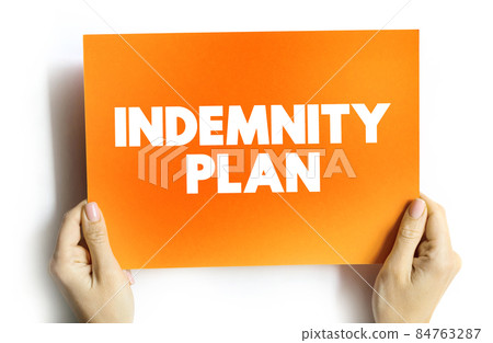 Indemnity plan text quote on card, concept background Indemnity plan text quote on card, concept background 84763287