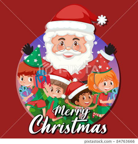Merry Christmas banner with Santa Claus and children Merry Christmas banner with Santa Claus and children 84763666
