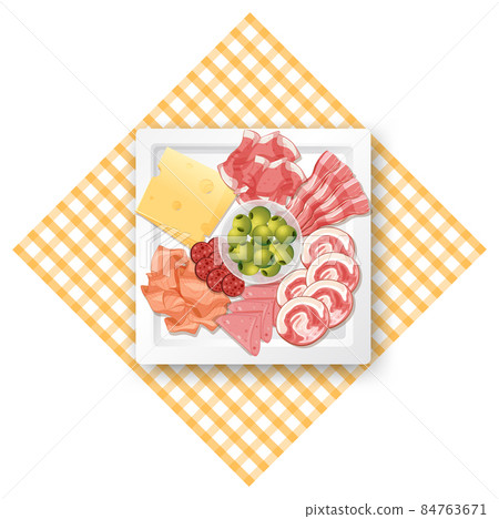 Lunch meat set with different cold meats on platter Lunch meat set with different cold meats on platter 84763671