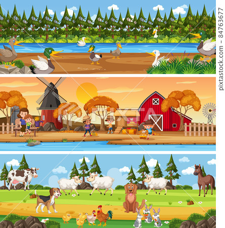 Different nature landscape at daytime scene with cartoon character Different nature landscape at daytime scene with cartoon character 84763677