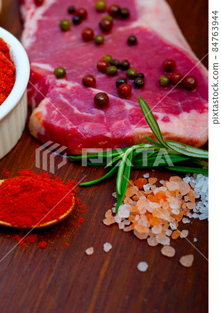 raw uncooked  ribeye beef steak butcher selection 84763944