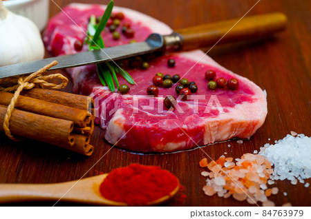 raw uncooked  ribeye beef steak butcher selection 84763979