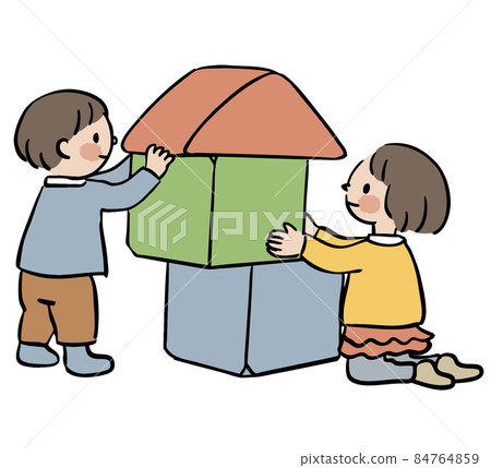 Children stacking blocks 84764859