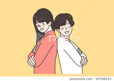 Happy teen siblings smile show family unity  84766019