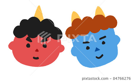 可愛的紅色惡魔和藍色惡魔的插圖 可愛的紅色惡魔和藍色惡魔的插圖 84766276