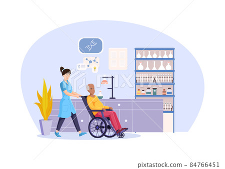 Social workers taking care about seniors people. Volunteers caring for elderly, disabled, illness. Nurse and doctor ride wheelchair at medical laboratory. Social workers taking care about seniors people. Volunteers caring for elderly, disabled, illness. Nurse and doctor ride wheelchair at medical laboratory. 84766451