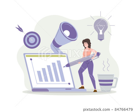 Woman digital smm marketologist writing graph laptop analyzing seo development advertising strategy Woman digital smm marketologist writing graph laptop analyzing seo development advertising strategy 84766479