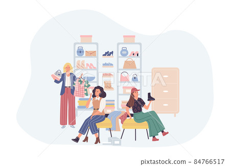 People shopping clothes in store. Diverse man, woman and couple choosing, trying and consulting to each other at fashion boutique. People shopping clothes in store. Diverse man, woman and couple choosing, trying and consulting to each other at fashion boutique. 84766517