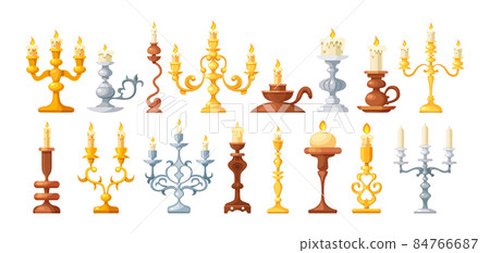 Set of retro candlesticks antique metallic holder for burning candles with curved twisted elements Set of retro candlesticks antique metallic holder for burning candles with curved twisted elements 84766687