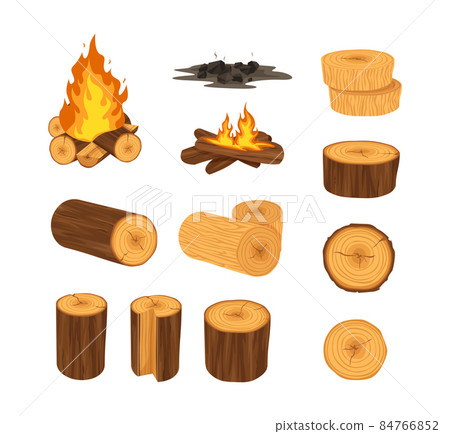 Wood industry products, tree trunks, bark, branches, planks, chest, shavings, firewood boards, fire burning wooden logs, wood campfire. Wood industry products, tree trunks, bark, branches, planks, chest, shavings, firewood boards, fire burning wooden logs, wood campfire. 84766852