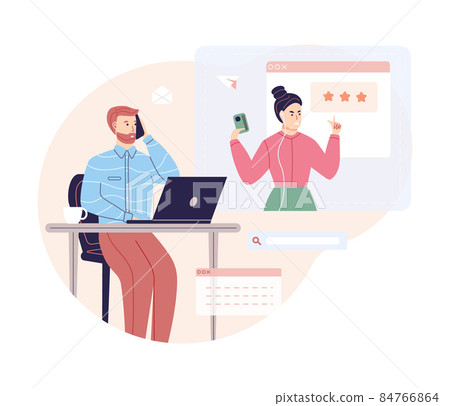 Angry female call to customer service support with complaint negative feedback problem low rating 84766864