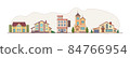 Urban street horizontal panorama. City life with house facades, road and other details 84766954