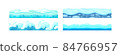 Blue seamless water surface set. Ocean, sea or river layers with waves covered by ice and snow 84766957