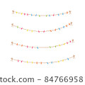Collection of multicolored clothespin on clothes line holding rope. Laundry drying on clothespin. Clothesline for household 84766958