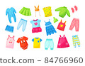 Multicolored seasonal childish clothes set. Ornamental cute wardrobe clothing for little boy or girl 84766960