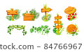Set of pointer wooden board covered by liana branches with place for text natural tropical leaves 84766967