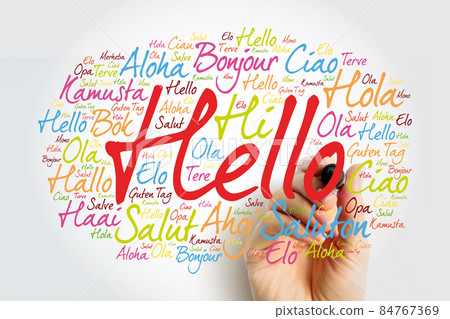 Hello word cloud with marker in different languages of the world, background concept 84767369
