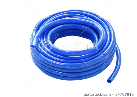 water rolling blue rubber tube on white background water rolling blue rubber tube on white background 84767916