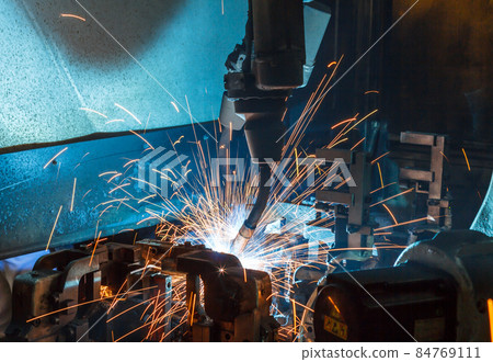 Welding robots movement in a car factory, Welding robots movement in a car factory, 84769111