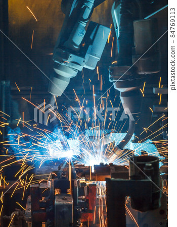 Welding robots movement in a car factory, Welding robots movement in a car factory, 84769113