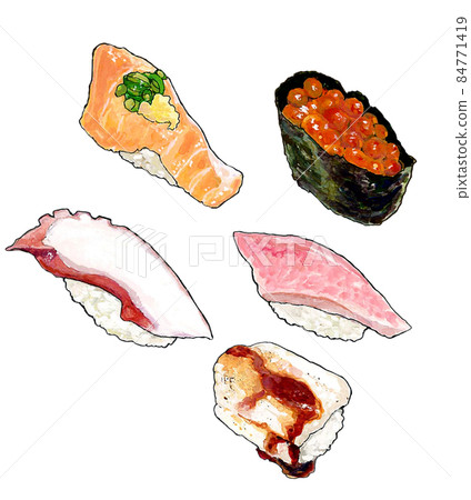 Nigiri sushi watercolor illustration 84771419