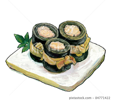 New Year kelp roll watercolor illustration New Year kelp roll watercolor illustration 84771422