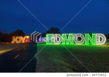 Night view of the beautiful Christmas decoration lights in Mitch Park Night view of the beautiful Christmas decoration lights in Mitch Park 84773652