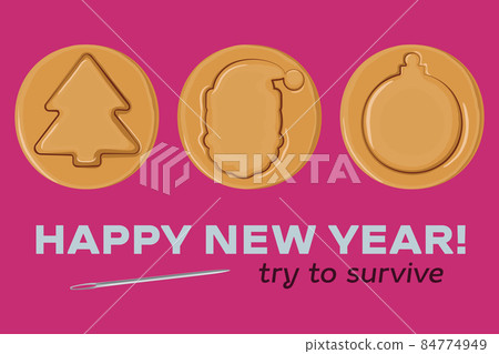 New Year card with Korean dalgona cookies. New Year card with Korean dalgona cookies. 84774949