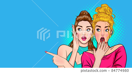 Young Woman whispering gossip or something secret to her friend shocked 84774980