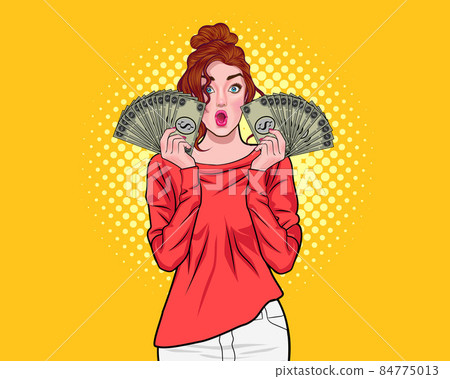 surprised woman and shocking and show lot of money in hands surprised woman and shocking and show lot of money in hands 84775013