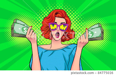 success woman surprised WOW in sunglasses and show lot of money in hands success woman surprised WOW in sunglasses and show lot of money in hands 84775016