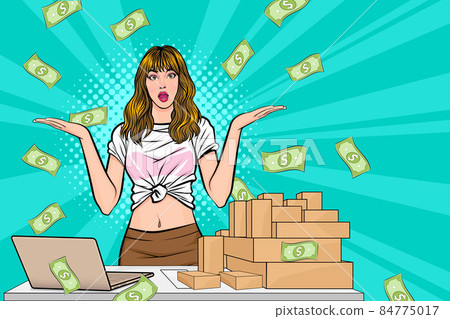 success woman selling products online with Falling Down Money success woman selling products online with Falling Down Money 84775017