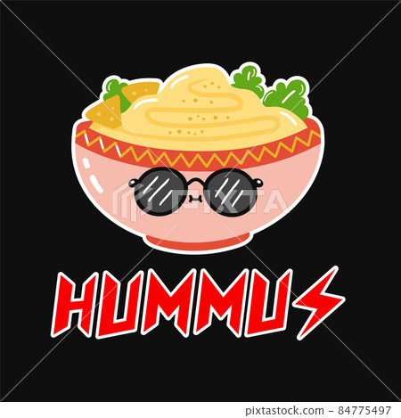 Funny hummus in sunglasses. Vector hand drawn trendy cartoon character illustration. Hummus fashion print for t-shirt, poster, card, sticker concept 84775497