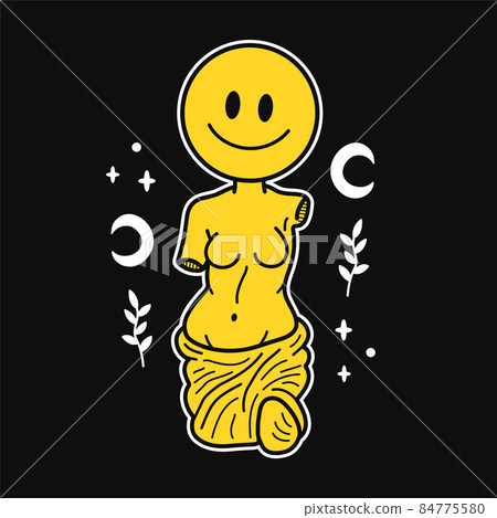Ancient Greek Venus statue with smile face t-shirt print. Vector hand drawn doodle line cartoon character illustration. Venera, Venus Greek, smile Greece statue print for t-shirt, poster, card concept Ancient Greek Venus statue with smile face t-shirt print. Vector hand drawn doodle line cartoon character illustration. Venera, Venus Greek, smile Greece statue print for t-shirt, poster, card concept 84775580