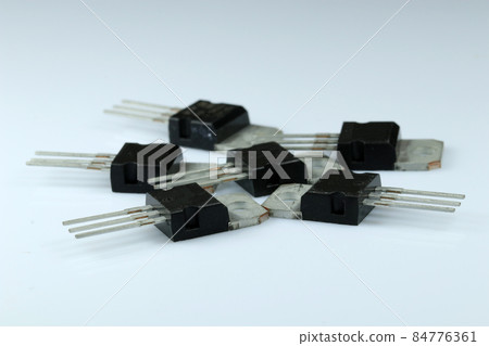 Power transistors TO220 body. Electronic components. Isolated on white. 84776361