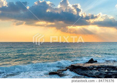 View from the coast to the beach in Mahmutlar Alanya on the Turkish Mediterranean coast. 84776376