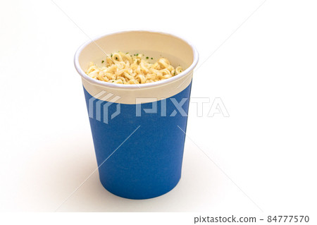 Instant Noodles in Blue Cup on White Background 84777570