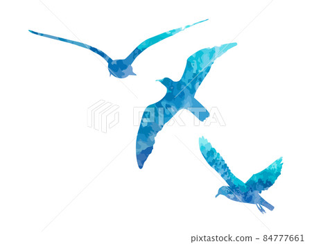 Flying blue watercolor seagulls. Vector illustration 84777661