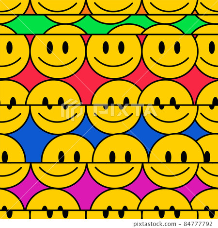 Funny crazy glitch distortion line smile faces seamless pattern.Vector crazy cartoon character illustration.Smile glitch distortion techno faces acid,trippy seamless pattern wallpaper print concept Funny crazy glitch distortion line smile faces seamless pattern.Vector crazy cartoon character illustration.Smile glitch distortion techno faces acid,trippy seamless pattern wallpaper print concept 84777792